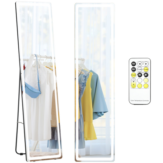 Full Length Mirror with LED Light, Free Standing Floor Mirror for Bedroom
