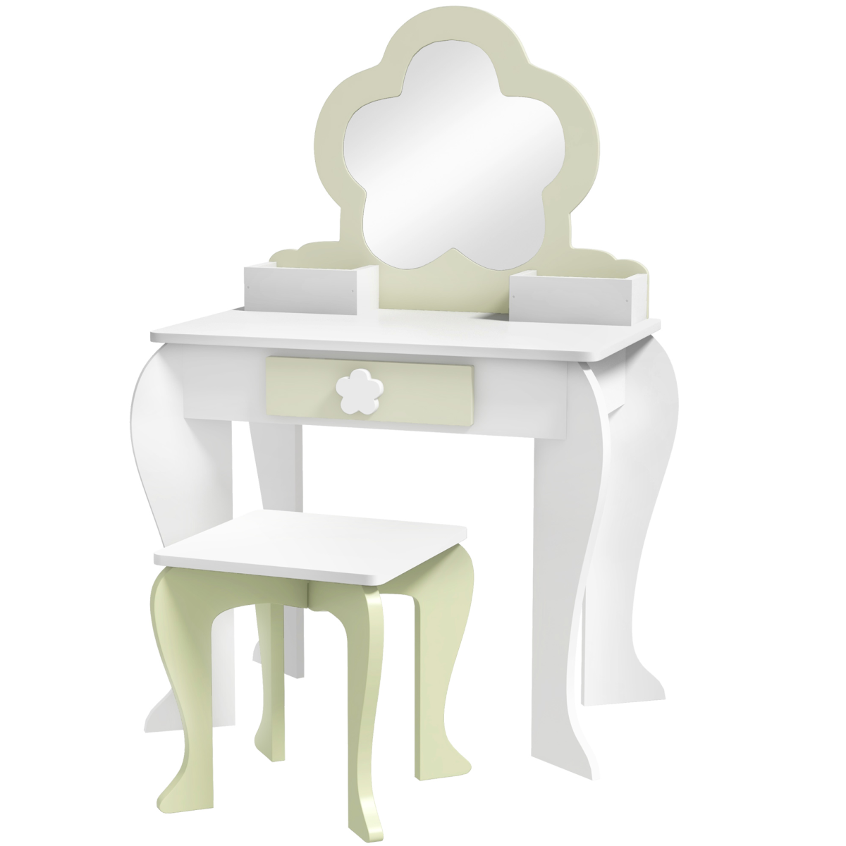 ZONEKIZ Kids Vanity Table Set, Beauty Flower Design, for Ages 3-6 Years - White