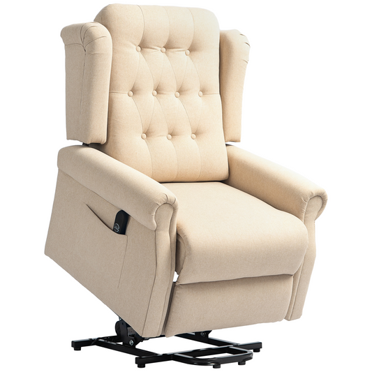 HOMCOM Power Lift Recliner Armchair with Wingback, Button Tufted, Beige