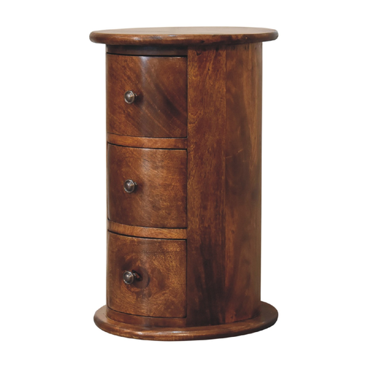 Artisan Furniture Solid Wood Mini Chestnut Drum Chest, 3 Drawers, Dark Brown