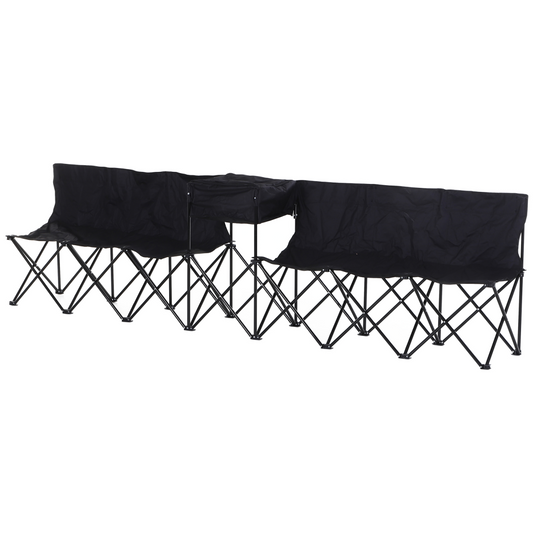 6 Seat Camping Bench Folding Portable Outdoor with Cooler Bag Black Outsunny