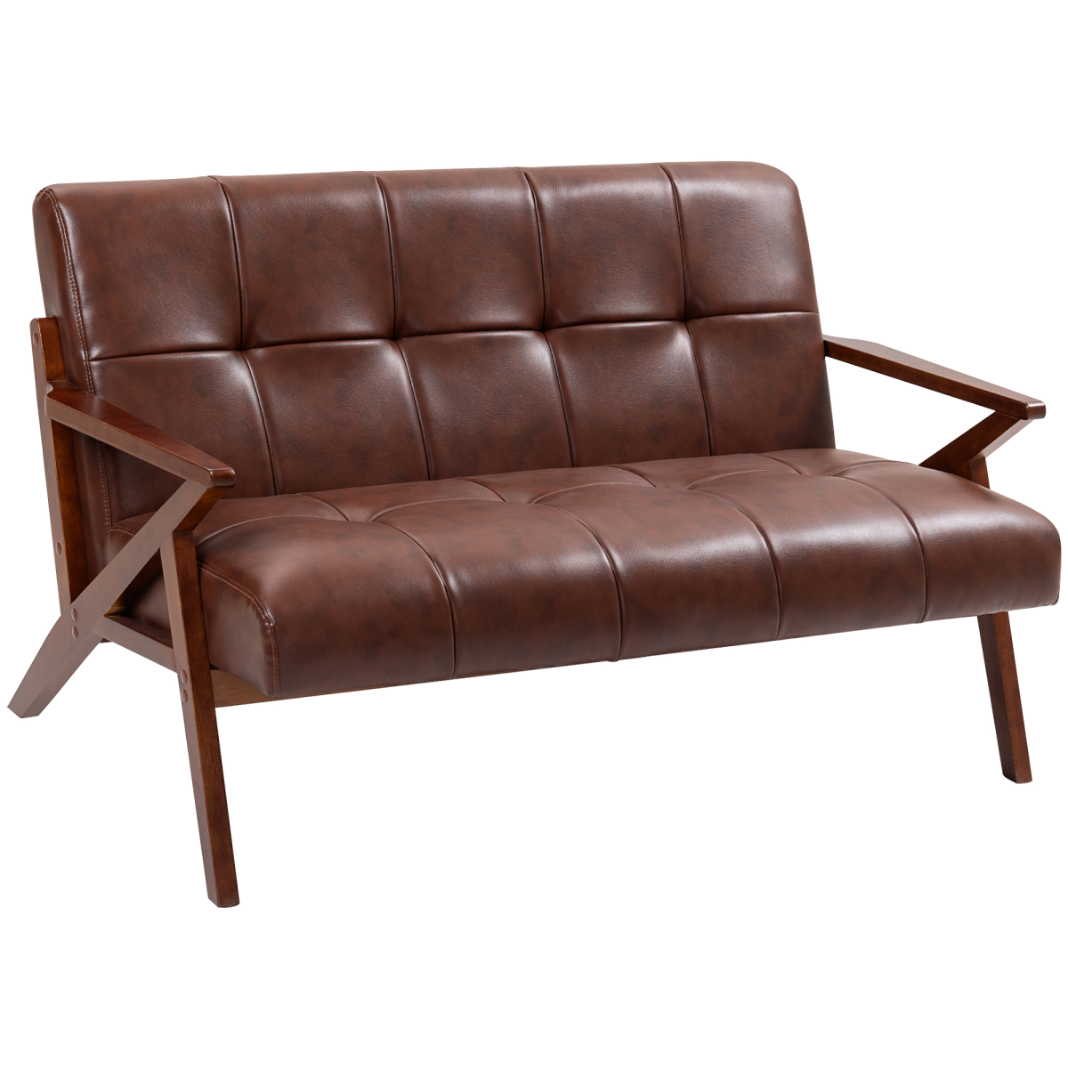 HOMCOM Compact Small Sofa with Solid Wood Frame, Vintage 2 Seater Sofa Brown