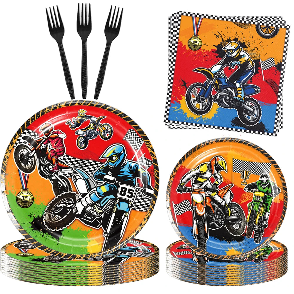 Motorcross Party Tableware Set - Fun Disposable Plates & Cups for Birthdays