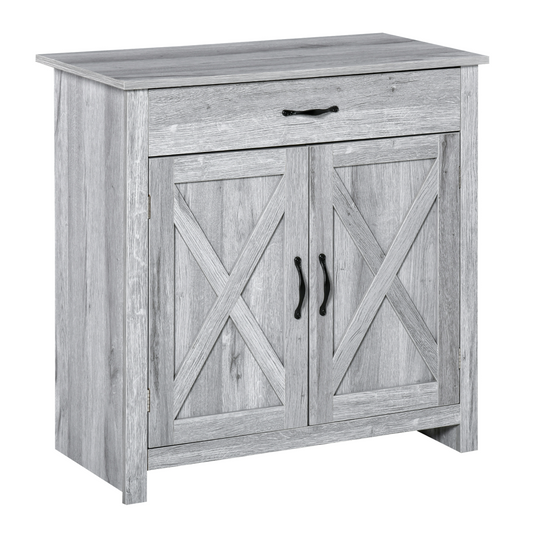 Farmhouse Barn Door Sideboard Buffet Storage Cabinet Coffee Bar Grey Grain