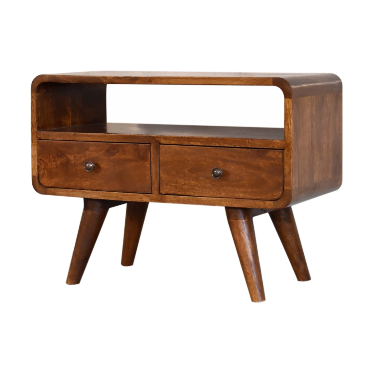Artisan Furniture Solid Wood Mini Chestnut Curved Media Unit with 2 Drawers, Brown, 2Drawers