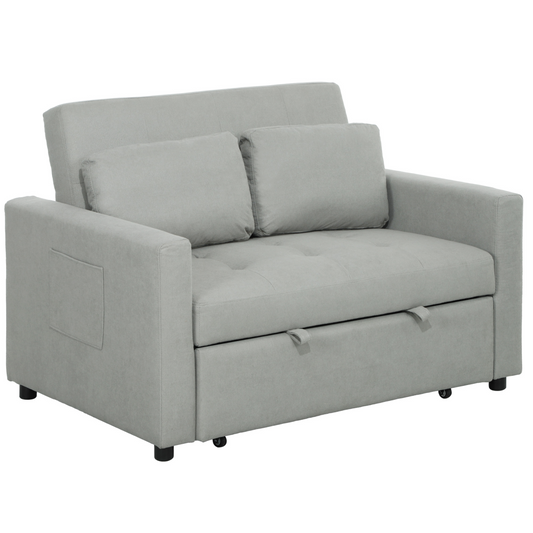 HOMCOM 2 Seater Sofa Bed Convertible Bed Settee with Cushions, Pockets, Grey