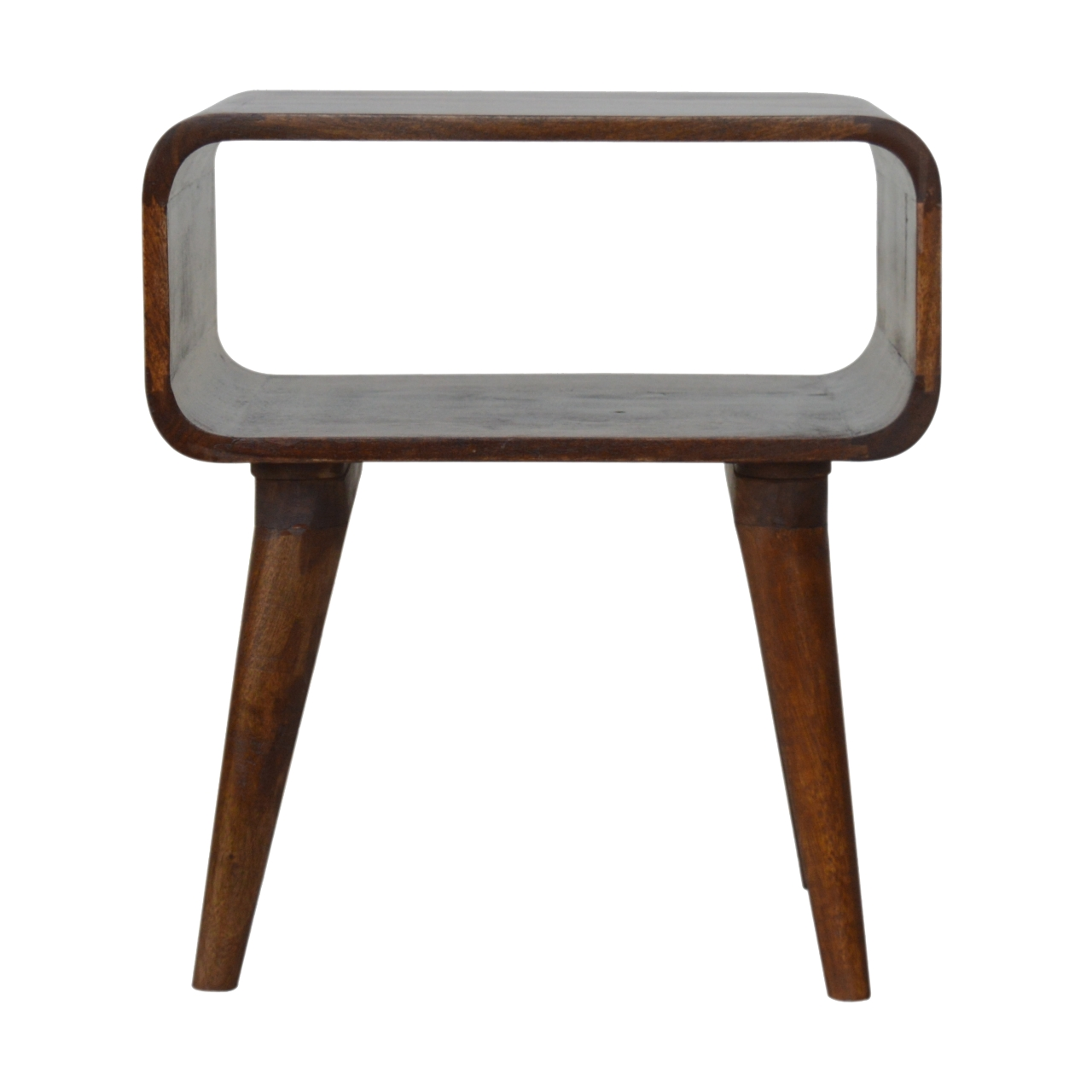 Artisan Furniture Solid Wood Curved Open Chestnut Bedside, Dark Brown, 1 Open Slot
