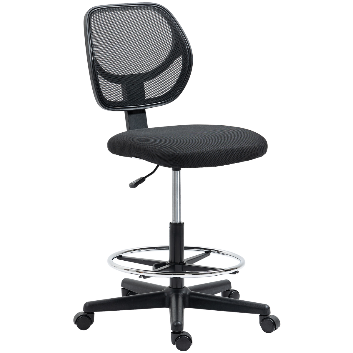 Vinsetto Draughtsman Chair Tall Office Chair w/ Adjustable Footrest Ring Black