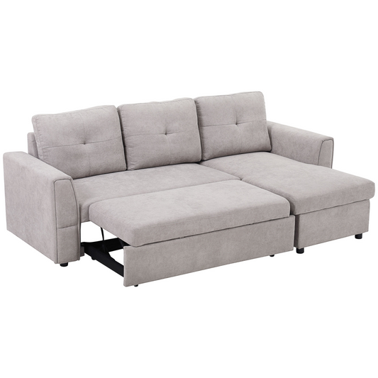 HOMCOM Linen-Look L-Shaped Sofa Bed w/ Storage Bed Sleeper Flat Studio Grey