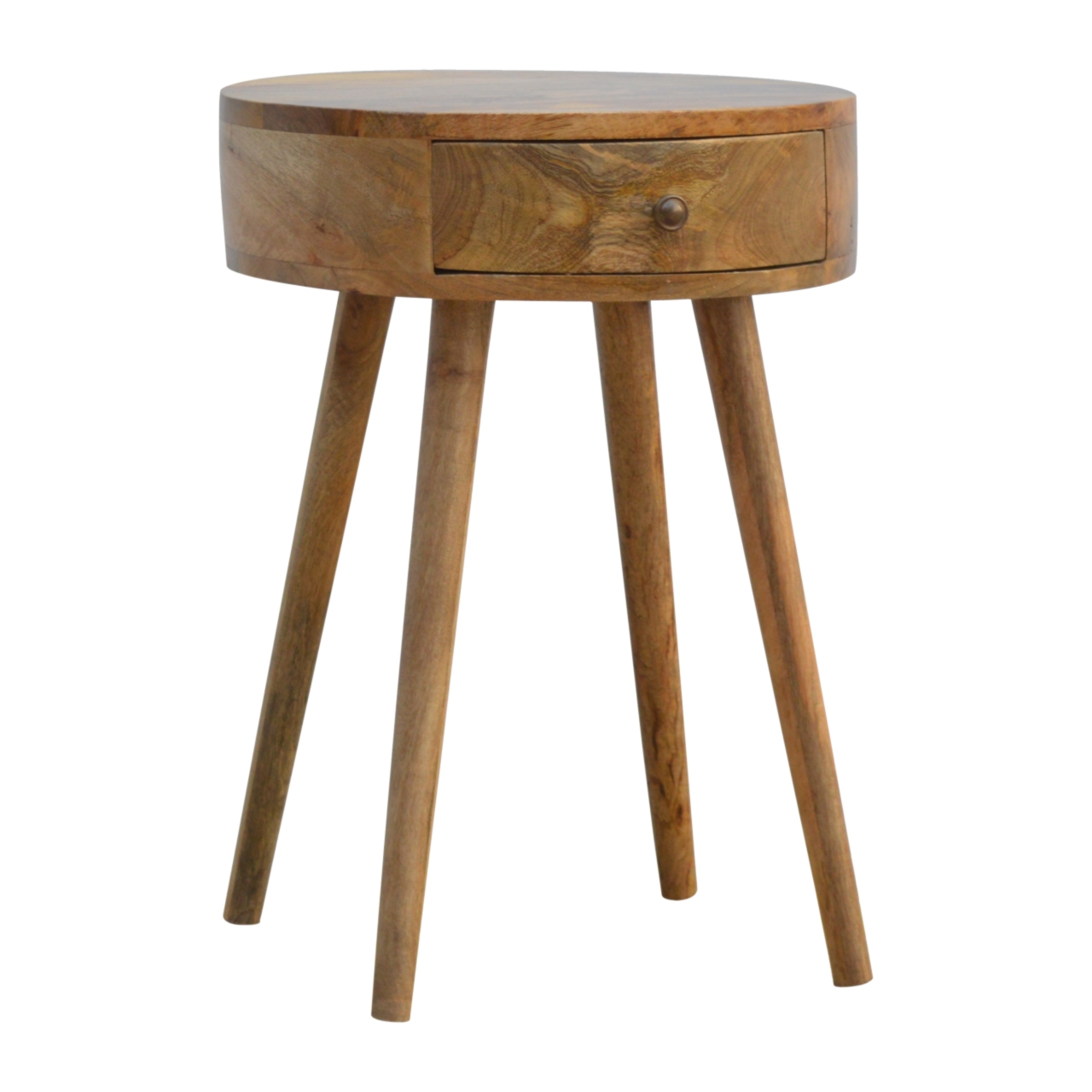 Artisan Furniture Solid Wood Nordic Circular Shaped Bedside, Beige, 1Drawer