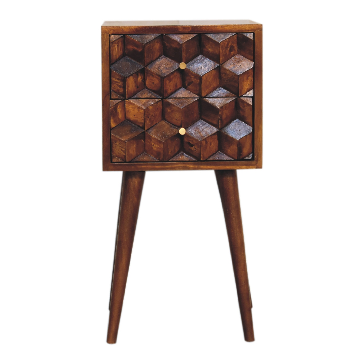 Artisan Furniture Solid Wood Mini Chestnut Cube 2 Drawer Bedside, Brown, 2 Drawers