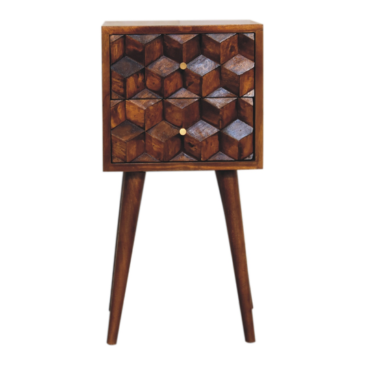 Artisan Furniture Solid Wood Mini Chestnut Cube 2 Drawer Bedside, Brown, 2 Drawers
