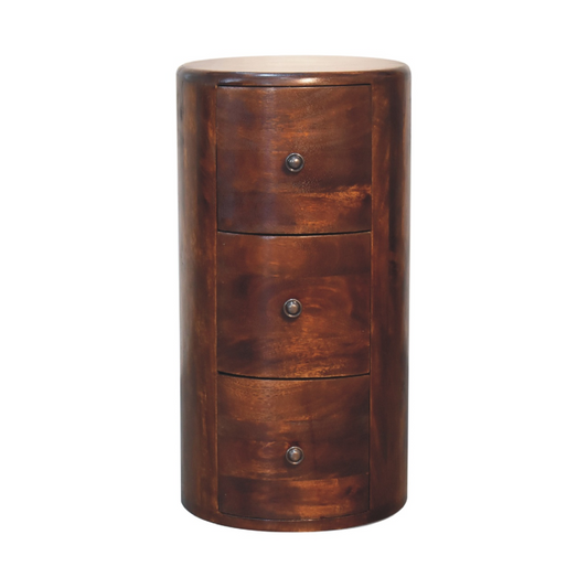 Artisan Furniture Solid Wood Chestnut Drum Chest, 3 Drawers, Dark Brown
