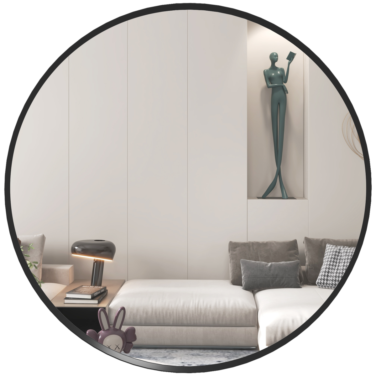 HOMCOM Wall Mirror for Living Room Bedroom, 61 cm Circle Bathroom Mirror, Black