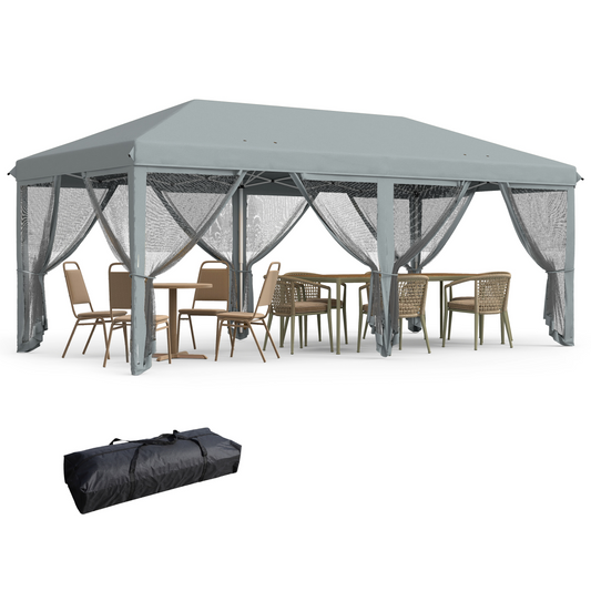 6 x 3m Pop Up Party Tent Canopy with 6 Removable Sidewalls Grey
