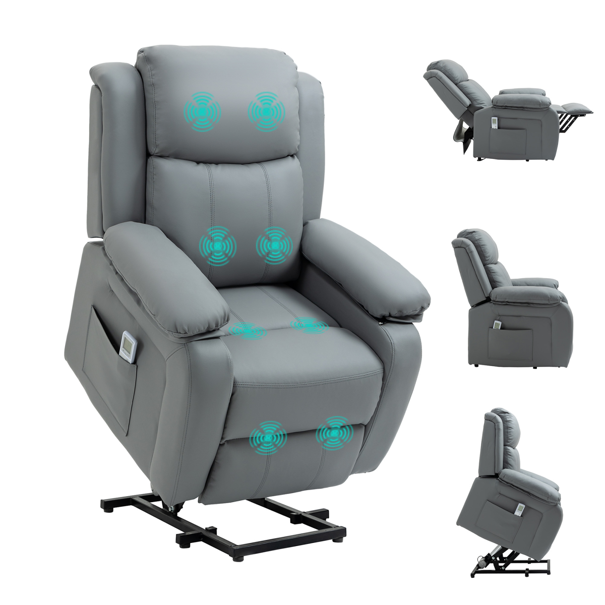 Electric Power Lift Recliner Chair with Massage Vibration Side Pocket, Grey