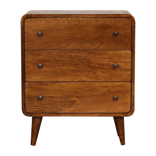 Artisan Furniture Solid Wood Mini Curved Chestnut Chest, 3 Drawers, Dark Brown
