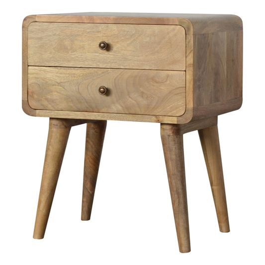 Artisan Furniture Solid Wood Curved Oak-ish Bedside, 2 Drawers, Brown Color
