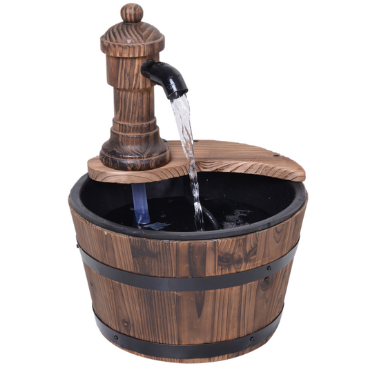 Outsunny Barrel Water Pump Fountain Rustic Wood Electric Water Feature Garden