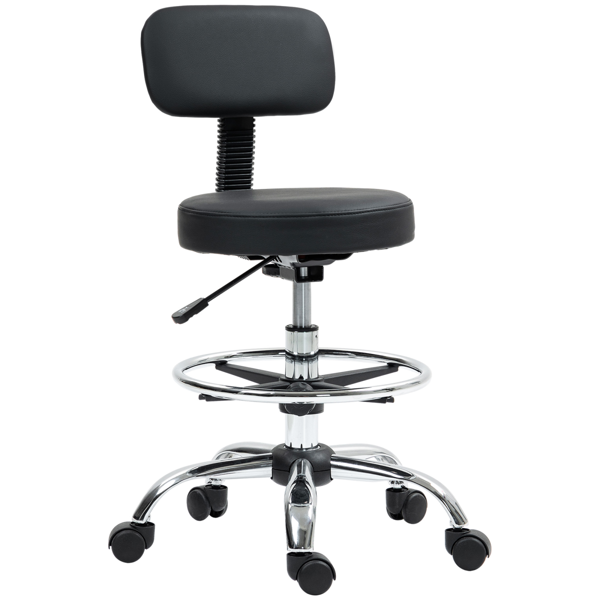 Adjustable Black Faux Leather Swivel Bar Stool - Comfortable & Stylish Seating