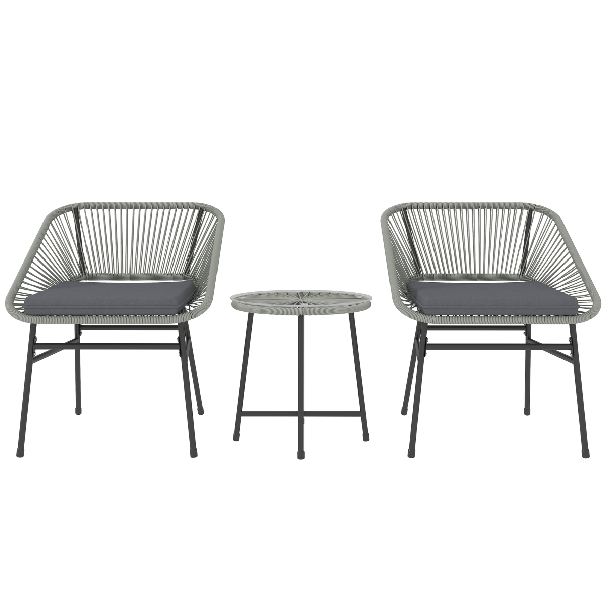 Outsunny Rattan Bistro Set, Small Balcony Furniture with Cushion, Light Grey
