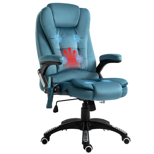 Executive Reclining Chair w/ Heating Massage Points Relaxing Headrest Blue