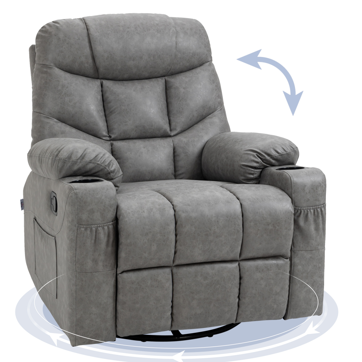 PU Leather Manual Recliner Chair Recliner Armchair Grey 360 Degreee swivel