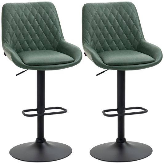 HOMCOM Bar Stools Set of 2, Adjustable Bar Chairs 360° Swivel for Kitchen Green