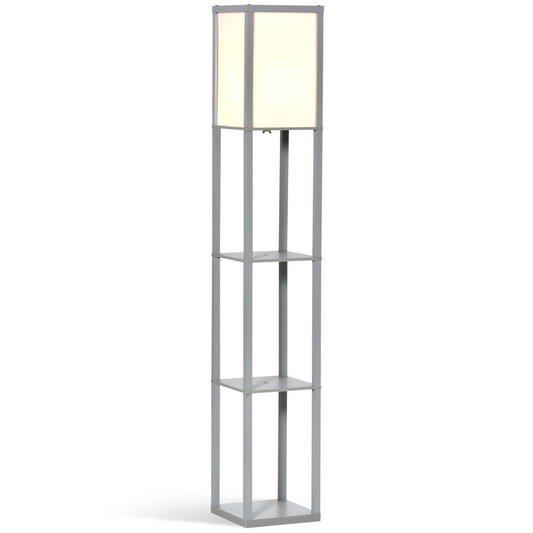 4-Tier Floor Lamp, Floor Light with Storage Shelf, Grey 3-Tier