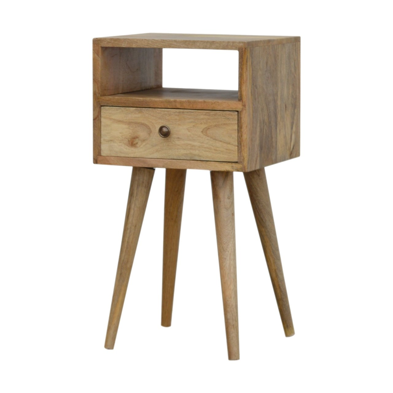 Artisan Furniture Solid Wood Mini Oak-ish Bedside, 1 Drawer, 1 Open Slot, Beige