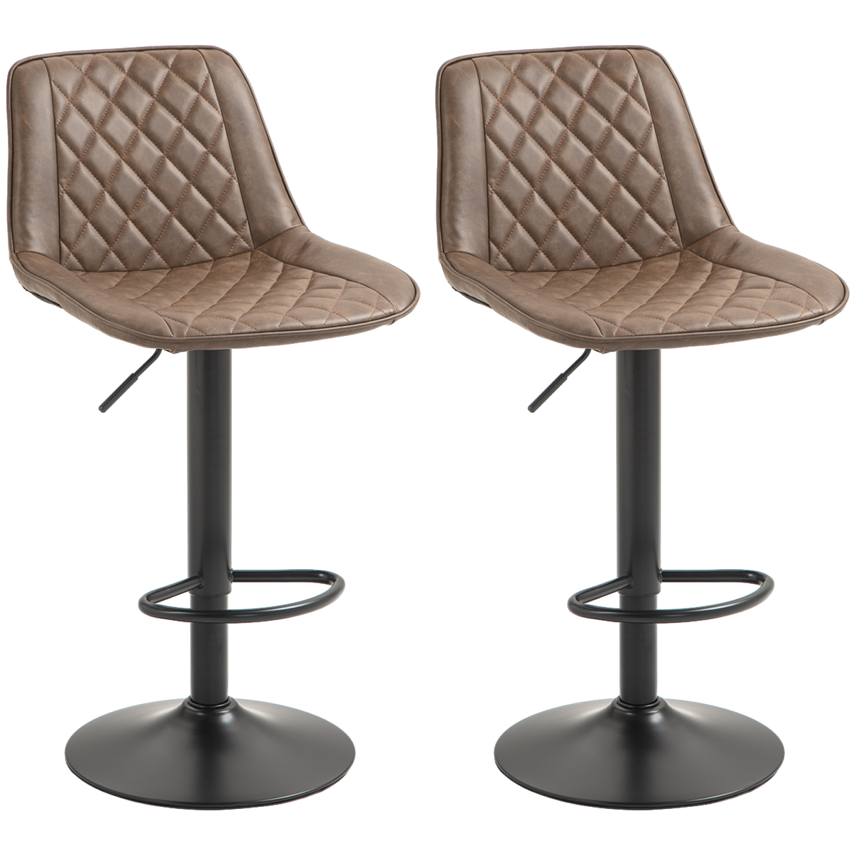 HOMCOM Bar Stools Set of 2, Adjustable Bar Chairs 360° Swivel for Kitchen Brown