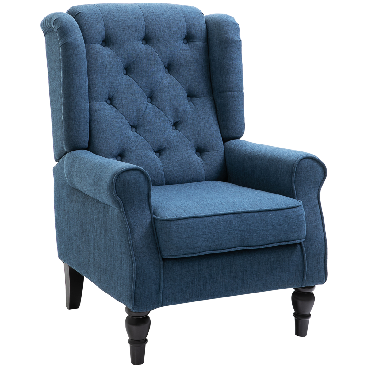 HOMCOM Accent Armchair Home Furniture Retro Tufted Club Wood Fabric Blue