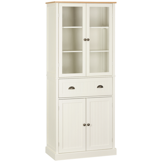 Kitchen Cupboard, 5-tier Storage Cabinet with Adjustable Shelves, Cream