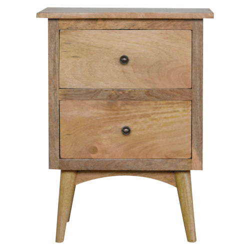 Artisan Furniture Solid Wood Nordic Style Bedside with 2 Drawers, Brown Color