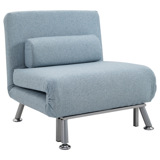 Single Folding 5 Position Convertible Sleeper Chair Sofa Bed Blue