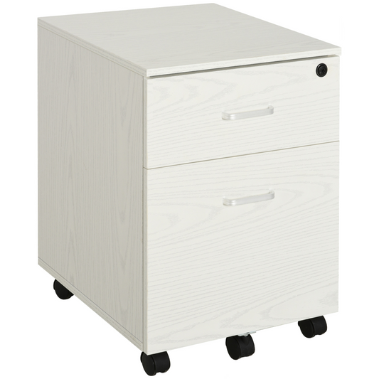 2-Drawer Locking Office Filing Cabinet 5 Wheels Rolling Storage White Vinsetto