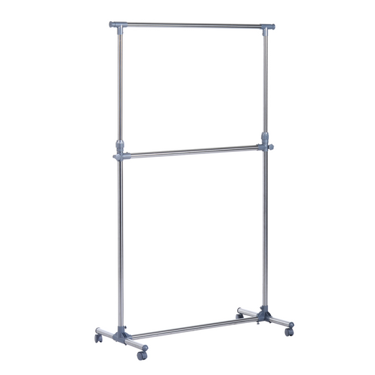 Clothes Hanger W/Wheels, Heavy Duty-Silver/Grey
