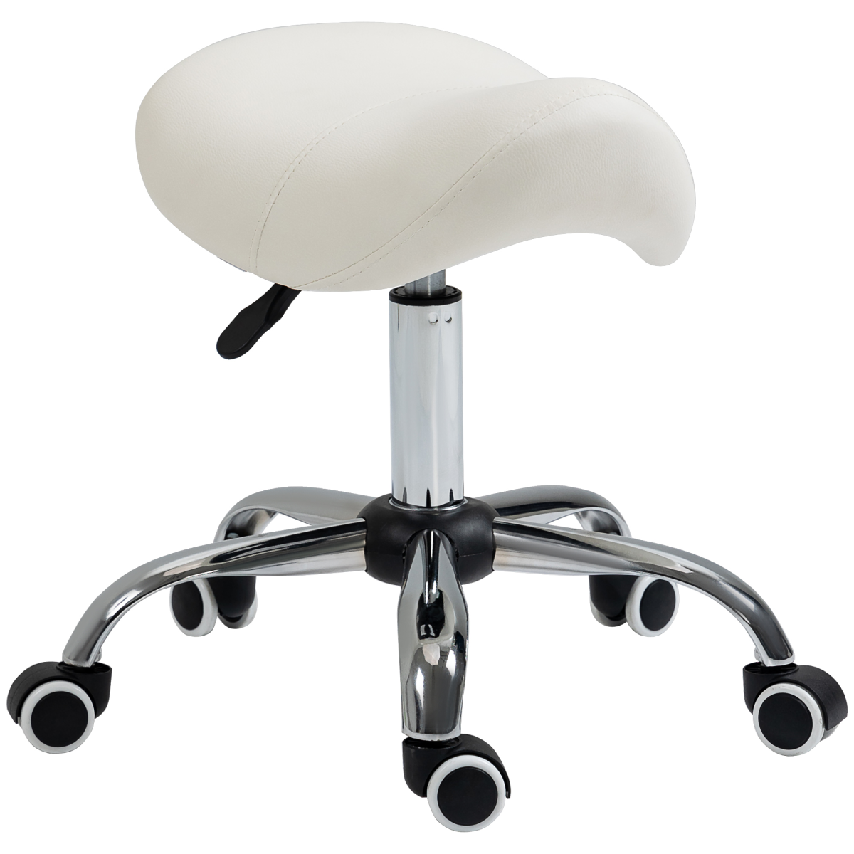 Saddle Stool Hydraulic Rolling Faux Leather Height Adjust Mobility Chair Cream
