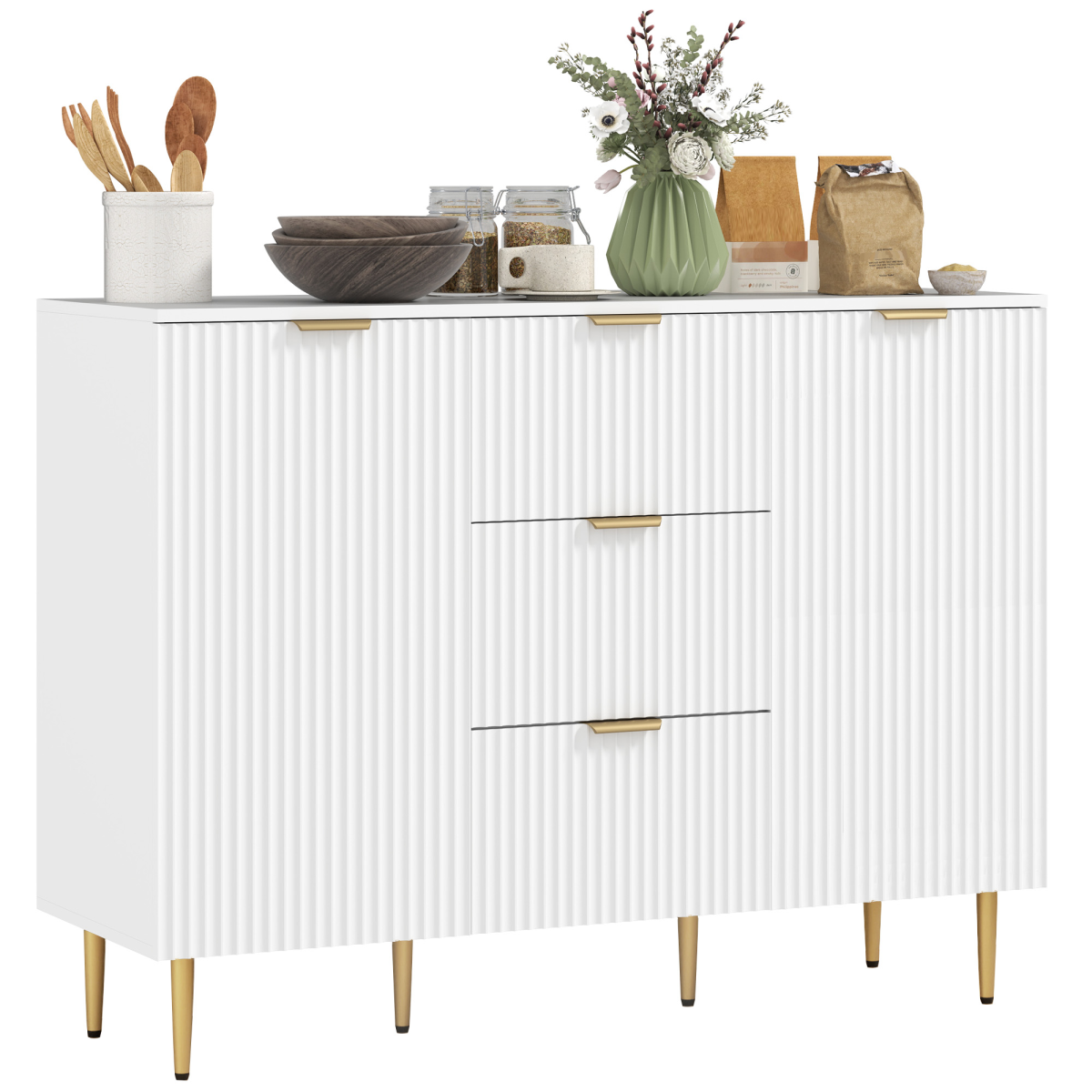 Stylish White Storage Cabinet with Adjustable Shelf & TV Stand Functionality