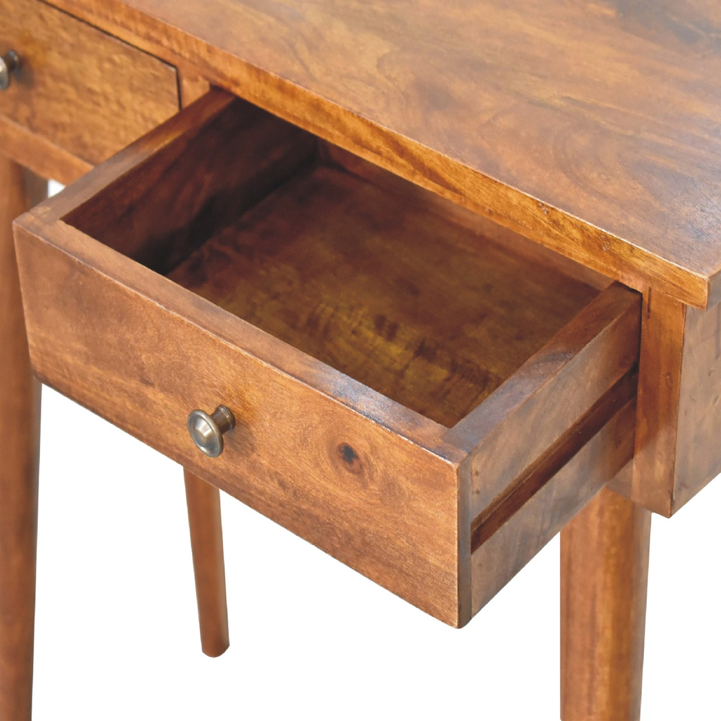 Artisan Furniture Solid Wood Mini Chestnut Hallway Console, 2 Drawers, Dark Brown
