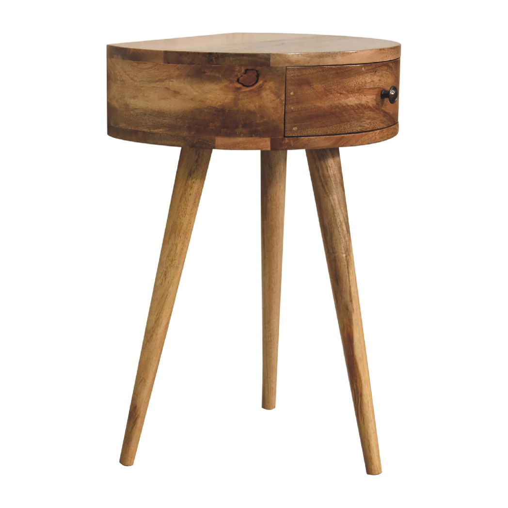 Artisan Furniture Solid Wood Mini Oak-ish Circular Shape Bedside, Brown, 1 Drawer