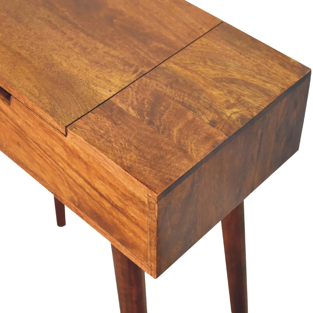 Artisan Furniture Solid Wood Mini Chestnut Fold Vanity, 4 Storage compartments with mirror, Brown