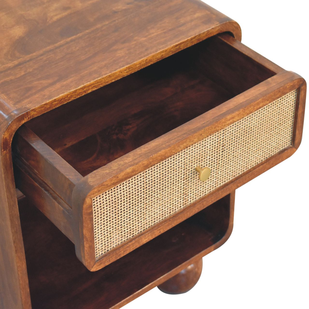 Artisan Furniture Solid Wood Chestnut Open Woven Bedside, 1 Drawer & 1 Shelf, Brown