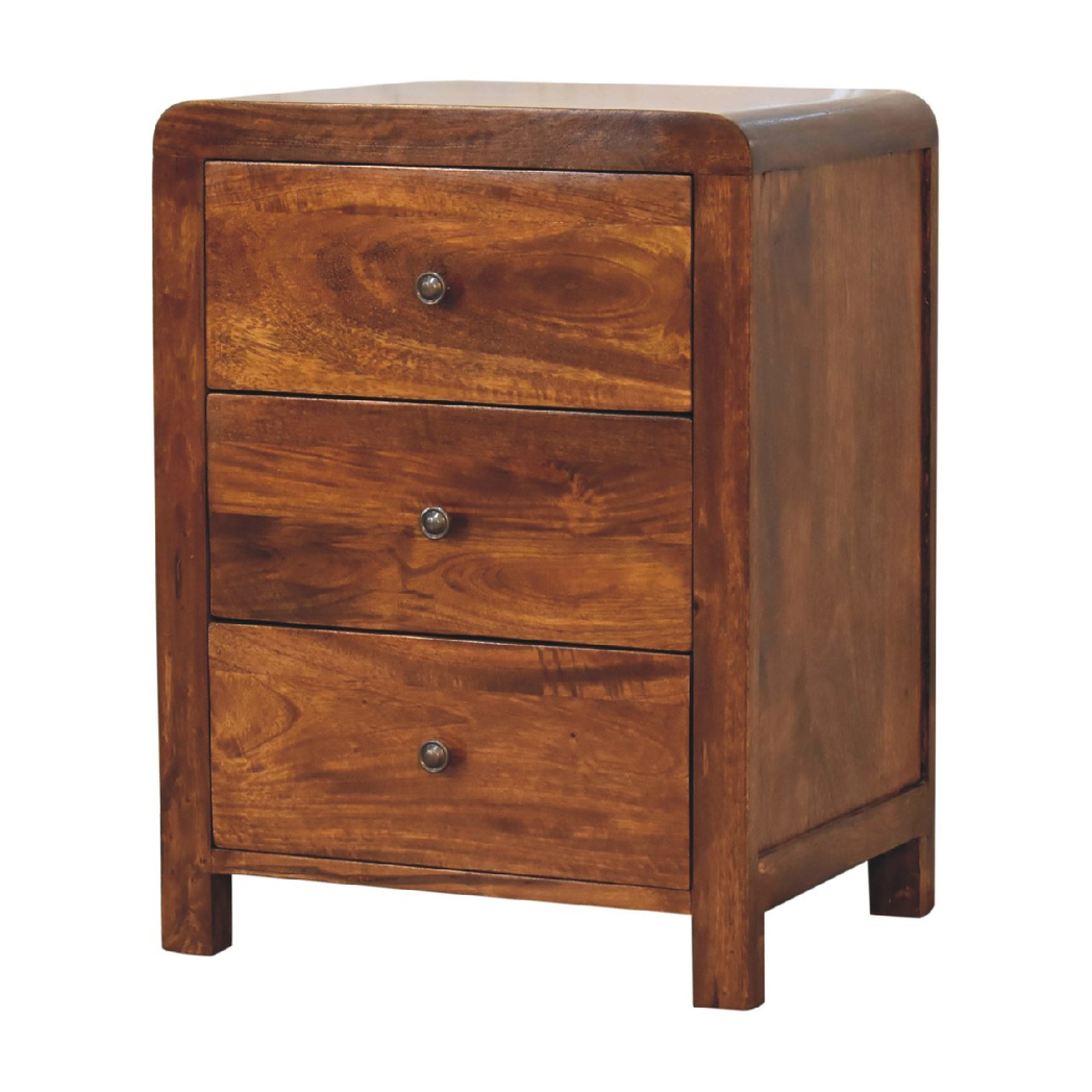 Artisan Furniture Solid Wood Aspen 3 Drawer Bedside, Dark Brown