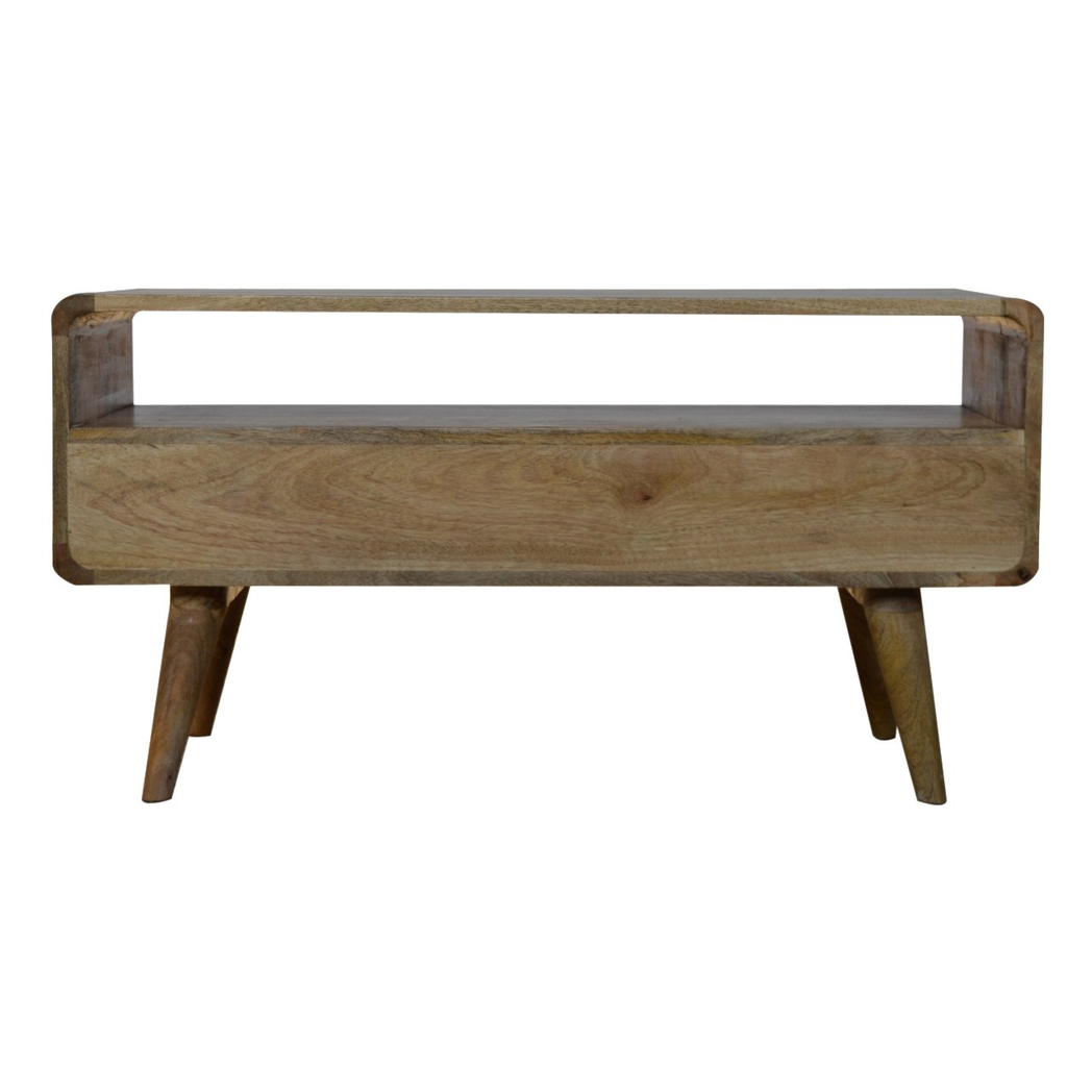 Artisan Furniture Solid Wood Curved Oak-ish Media Unit, 2 Drawers, 1 Open Slot, Brown Color