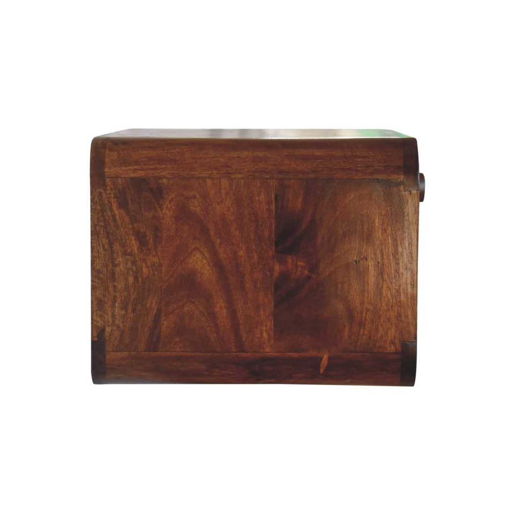 Artisan Furniture Solid Wood Chestnut Wall Mounted Open Woven Bedside, Dark Brown, 1 Drawer, 1 Shelve