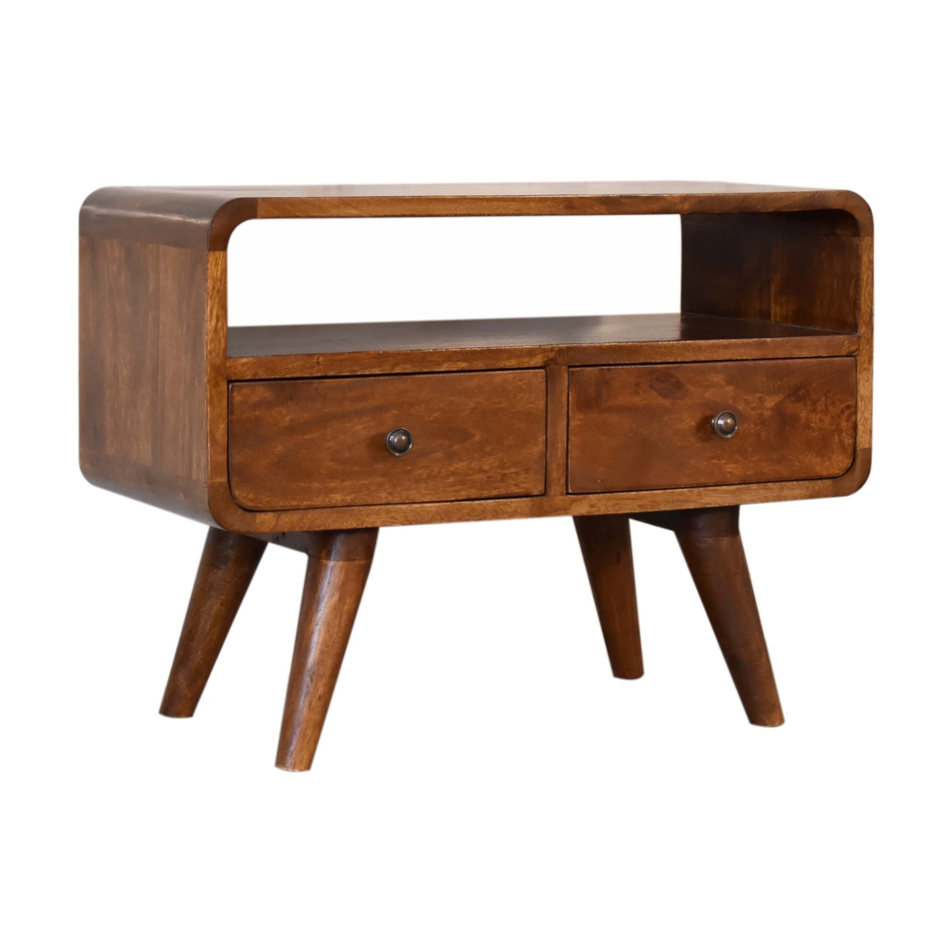 Artisan Furniture Solid Wood Mini Chestnut Curved Media Unit with 2 Drawers, Brown, 2Drawers