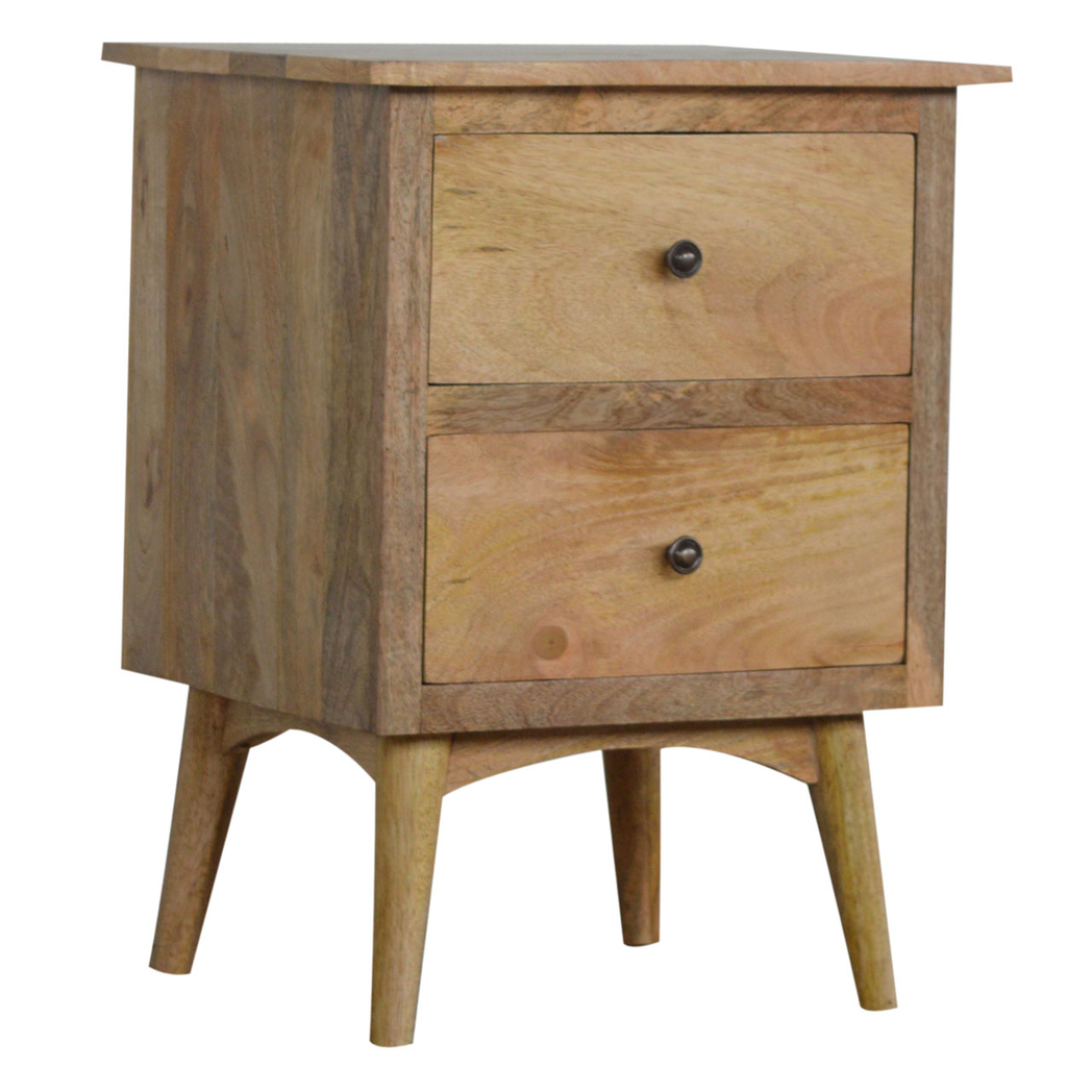 Artisan Furniture Solid Wood Nordic Style Bedside with 2 Drawers, Brown Color