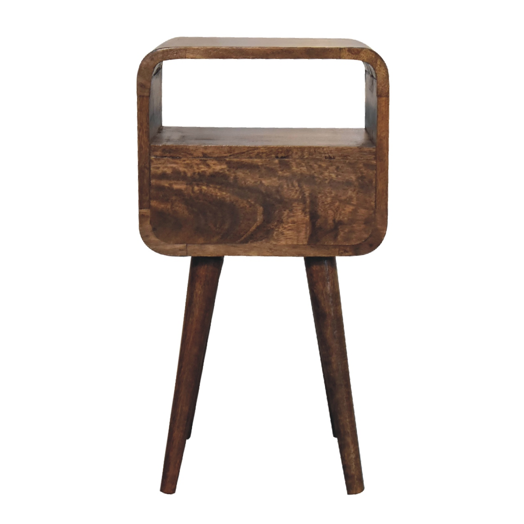 Artisan Furniture Solid Wood Mini Grey Wash Curve Open Bedside, Brown, 1 Drawer