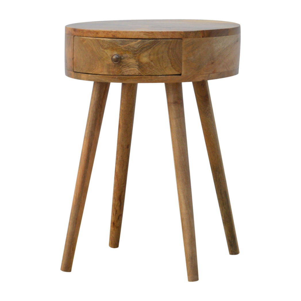 Artisan Furniture Solid Wood Nordic Circular Shaped Bedside, Beige, 1Drawer